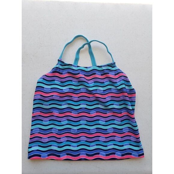 Girls Tankini Pink Blue Print Swimsuit Bathing Suit Top Large 10/12 NWT - Picture 2 of 5